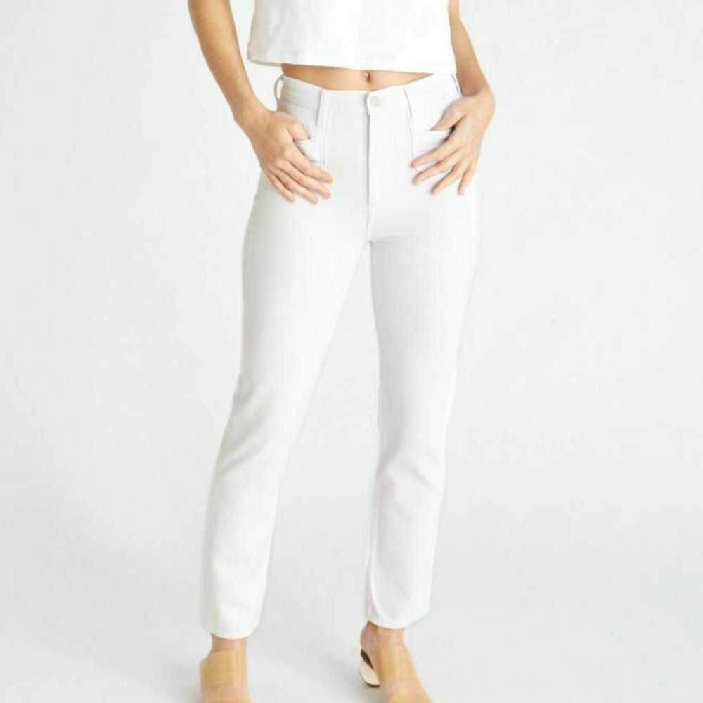 Etica Finn High Rise Slim Straight Ankle Crop Jean in White